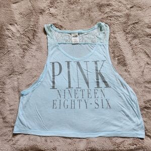 PINK Victoria's Secret Light Blue Graphic Tank Top
